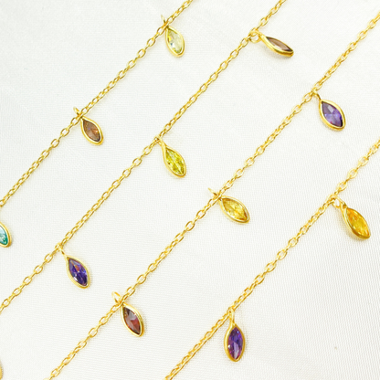 Multi Color Cubic Zirconia Marquise Shape Dangle Chain
