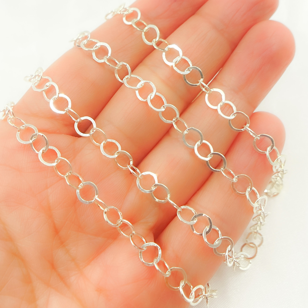 925 Sterling Silver Flat Round Link Chain. 679FSS