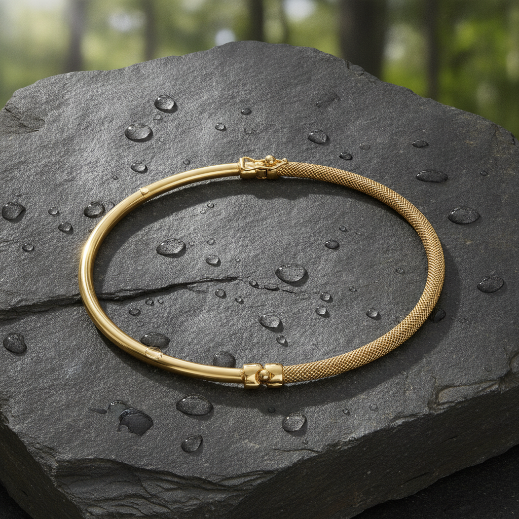 Bangle26. 14K Gold Textured Hollow Bangle Bracelet