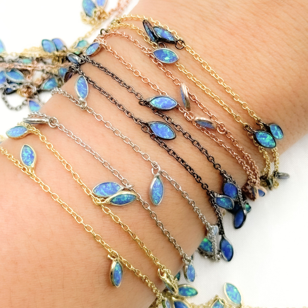 Created Blue Opal Marquise Shape Dangle Chain