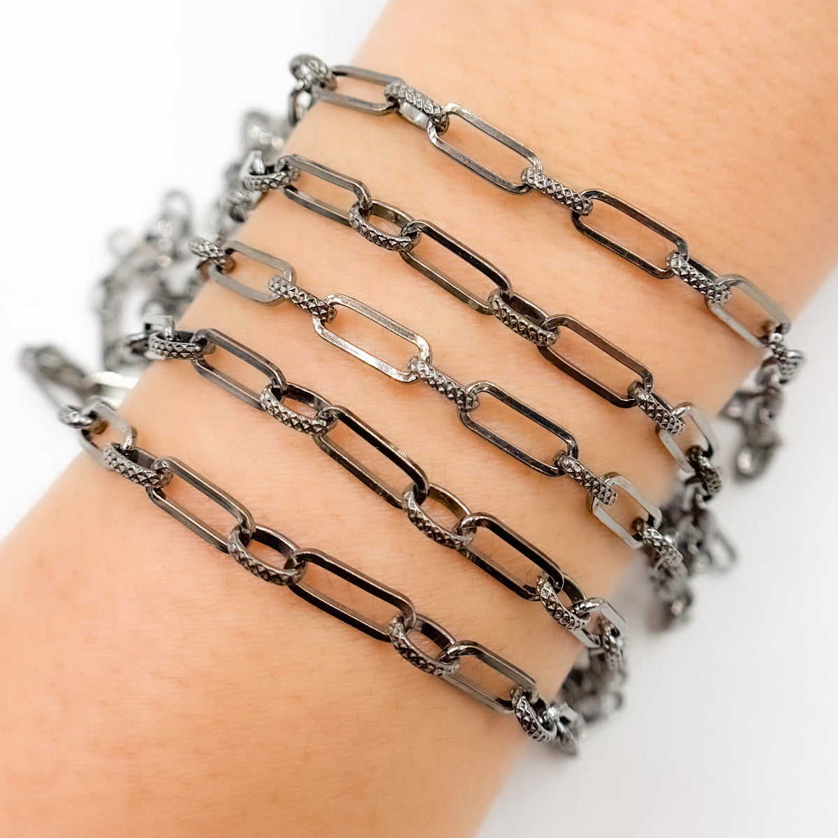 Black Rhodium Sterling Silver Long and Short Link Chain
