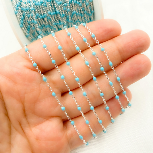 Sterling Silver Turquoise Color Enamel Chain