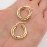 Load image into Gallery viewer, 15850006741. 14K Solid Gold Smooth and Textured Twisted Triple Hollow Hoop Earrings