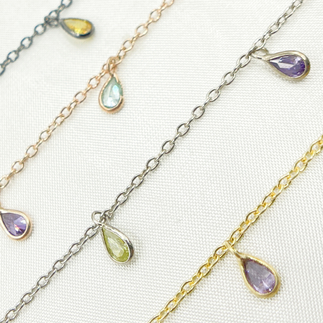Multi Color Cubic Zirconia Pear Shape Dangle Chain