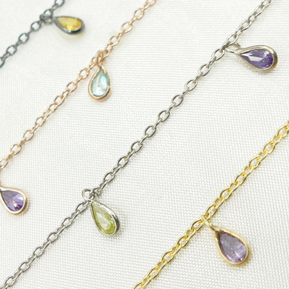 Multi Color Cubic Zirconia Pear Shape Dangle Chain