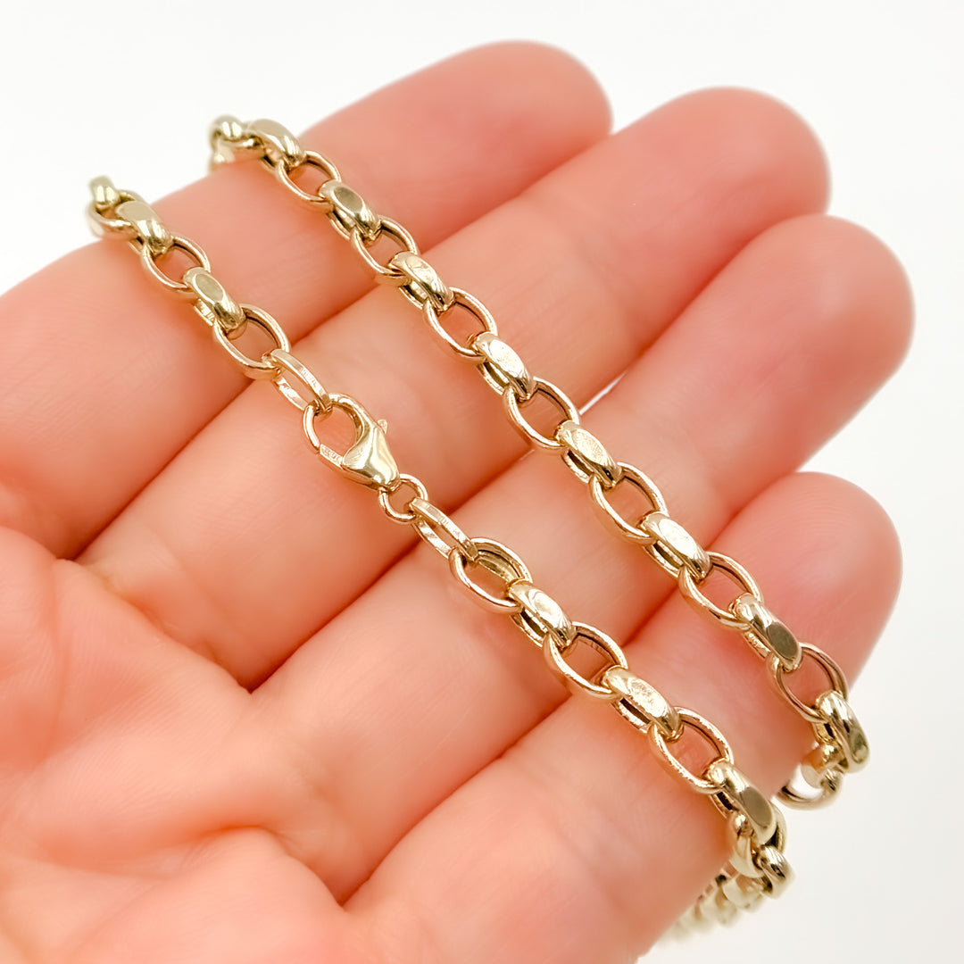 568/A138. 14K Solid Gold Hollow Flat Cable Link Chain