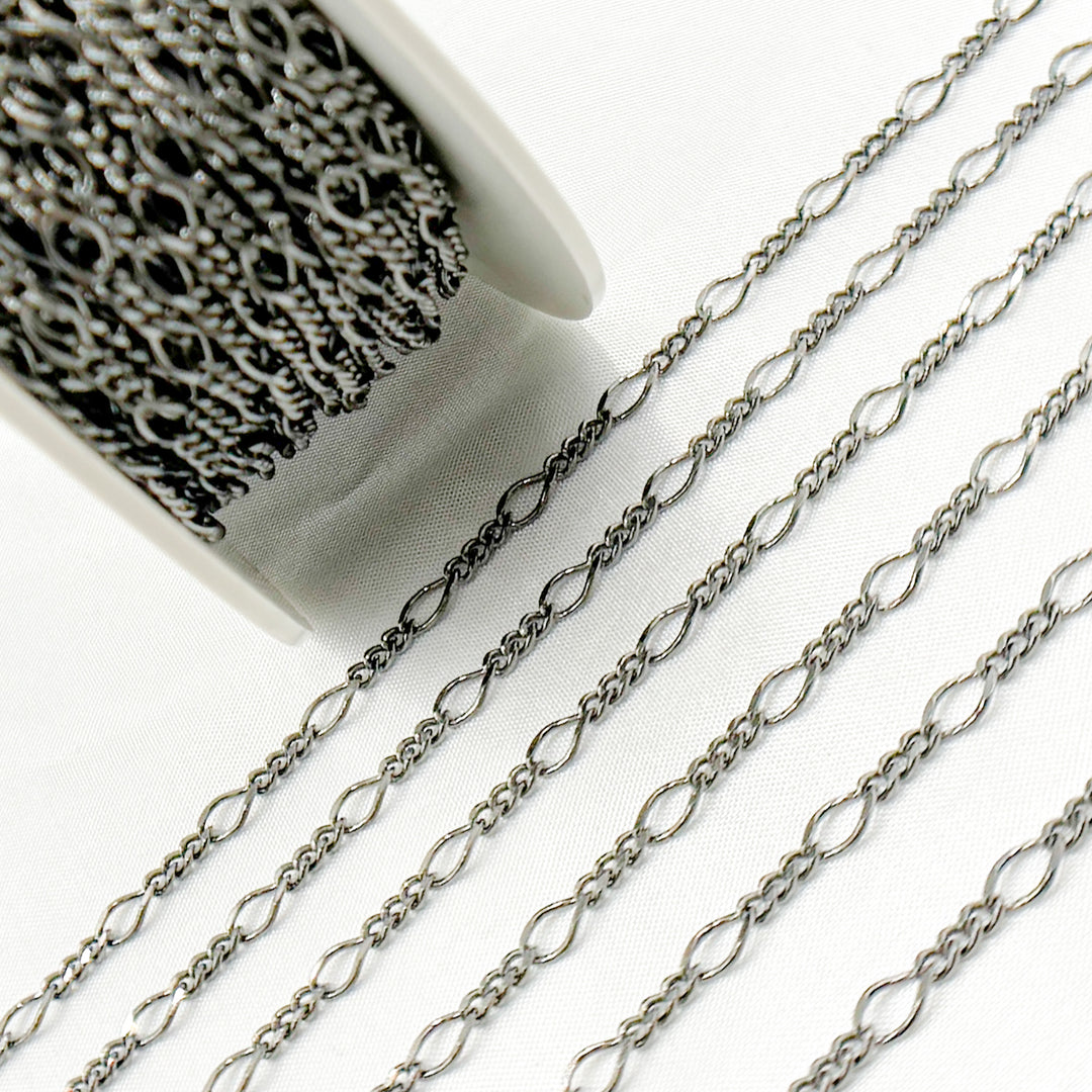 V238BR. Black Rhodium Sterling Silver Long and Short Link Chain