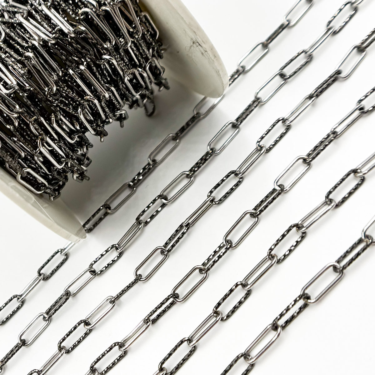 Black Rhodium Sterling Silver Diamond Cut and Smooth Paperclip Chain