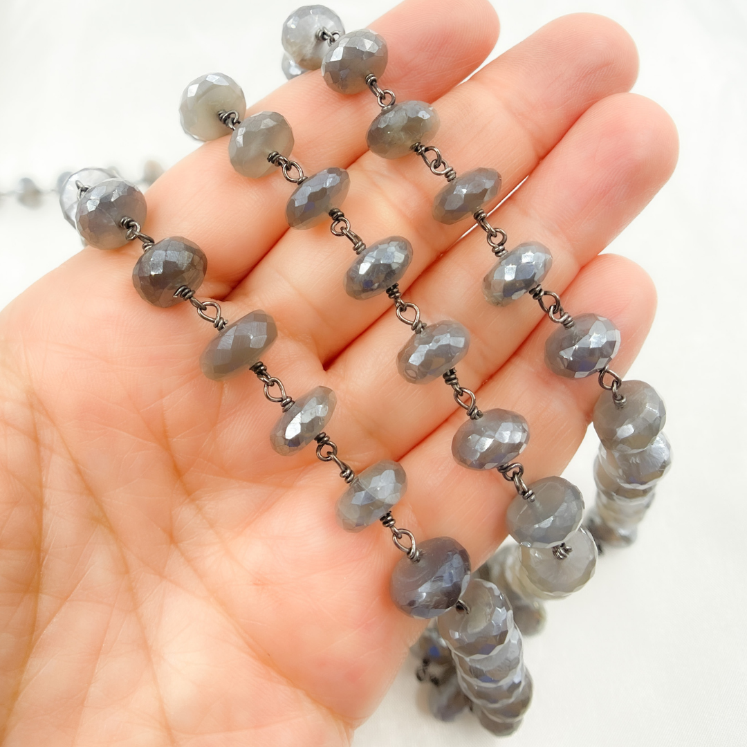 Coated Moonstone Wire Wrap Chain.