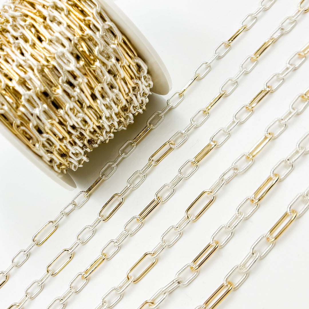 V307TT. Gold Filled  and Silver Mixed Link Chain – Smooth Long Links and Twisted Short Links