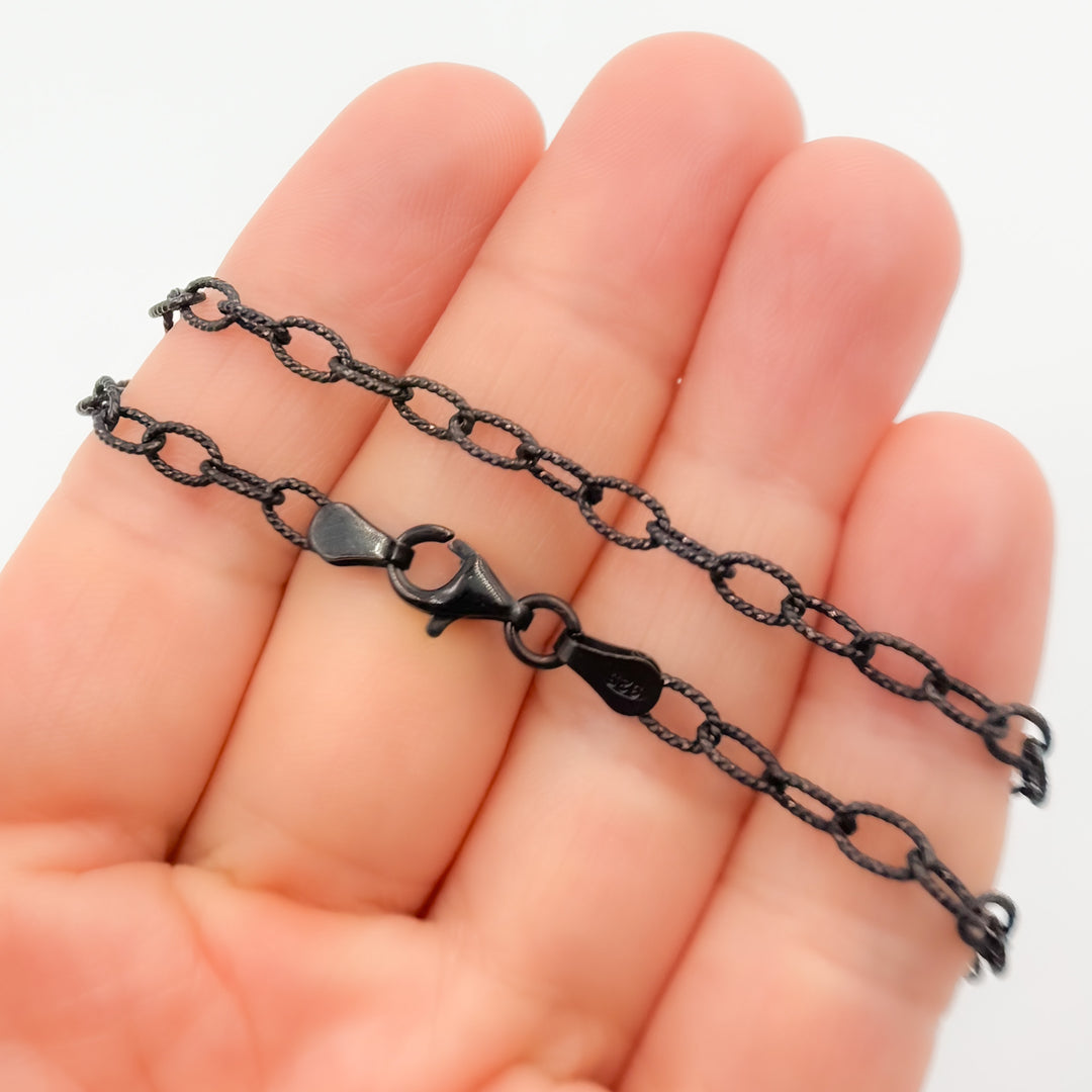 80BR. Black Rhodium 925 Sterling Silver Textured Cable Necklace