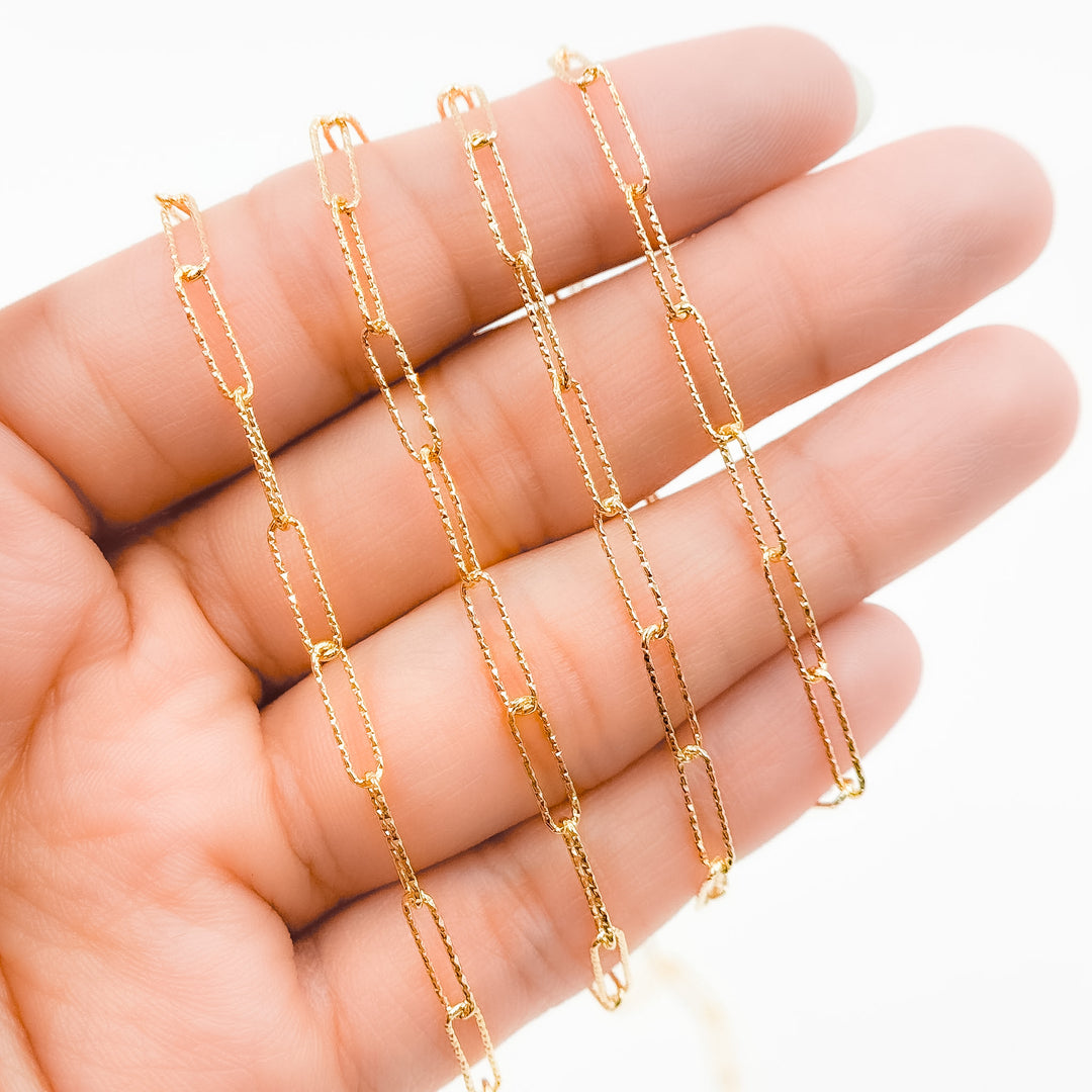 V313GF. 14K Gold Filled Diamond Cut Paperclip Chain