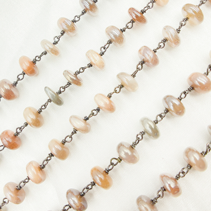 Coated Taupe Smooth Moonstone Oxidized Wire Chain.