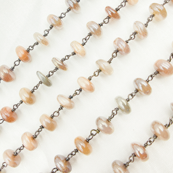 Coated Taupe Smooth Moonstone Oxidized Wire Chain.