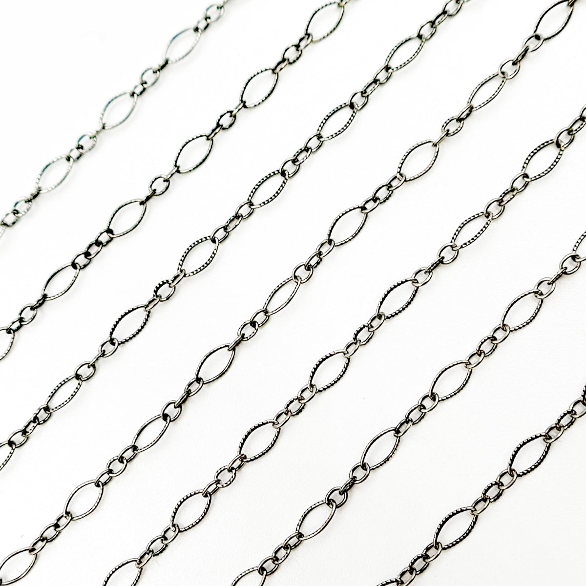 Oxidized Sterling Silver Hammered Long & Short Link Chain