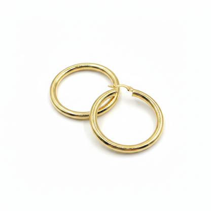 GER163. 14K Solid Gold Hollow Smooth Hoop