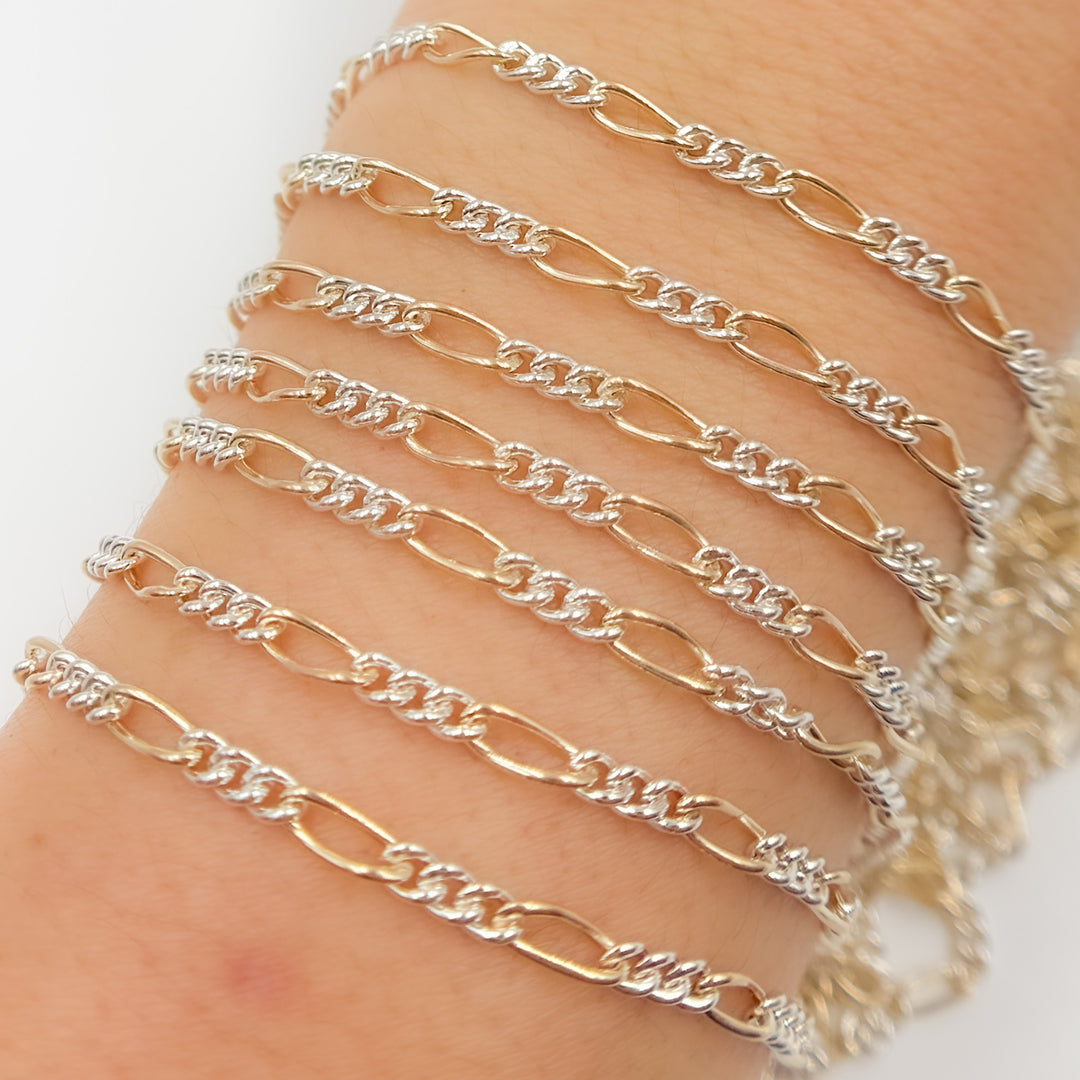 XM3331CTT. Gold Filled and Sterling Silver Long and Short Curb Link Chain