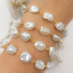 Load image into Gallery viewer, PRL62. Gold Plated Wire Freshwater Grey Nugget Pearl Chain
