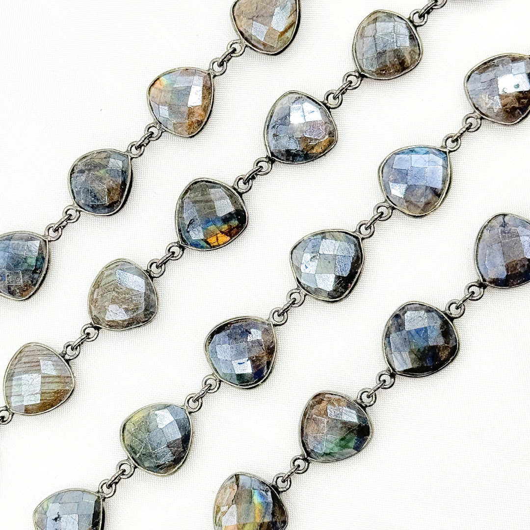 Coated Labradorite Triangle Shape Bezel Oxidized Wire Chain