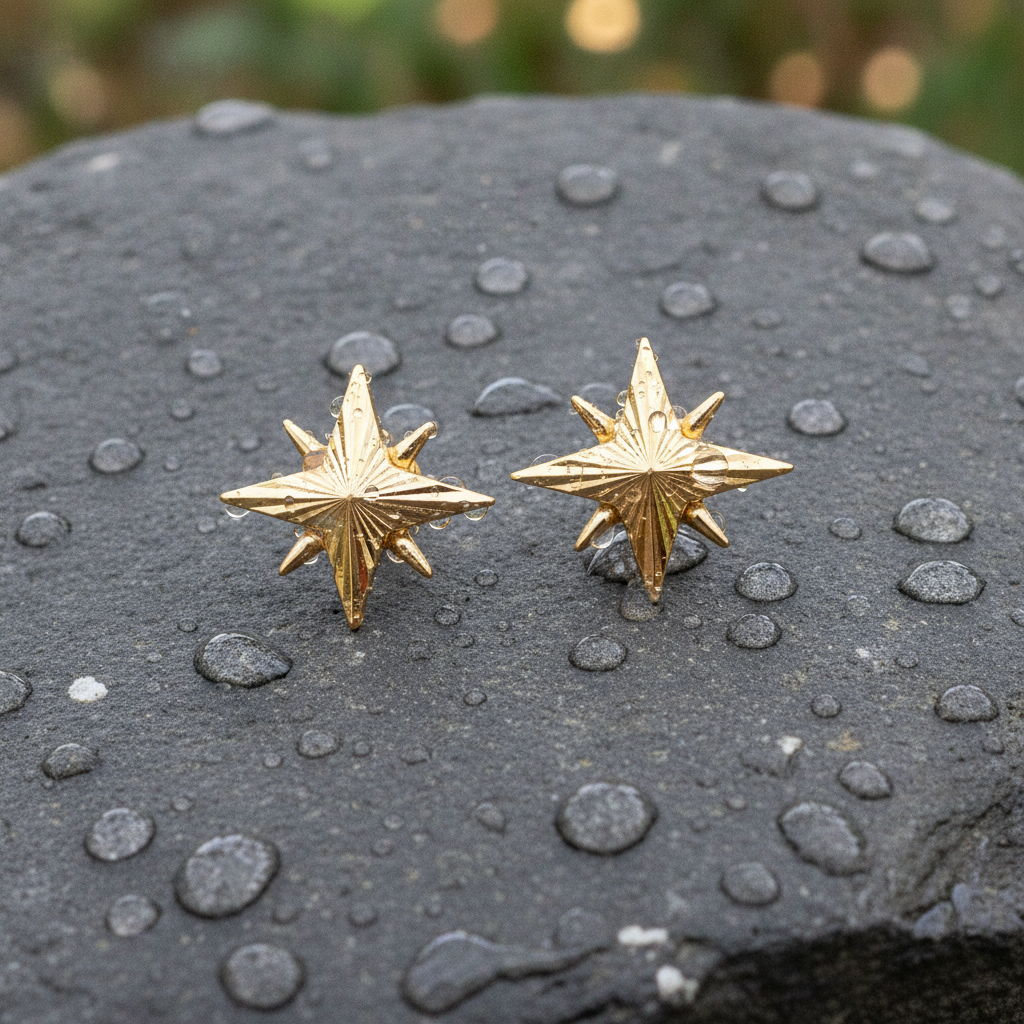 EFZ53568. 14K Solid Gold Star Stud Earrings