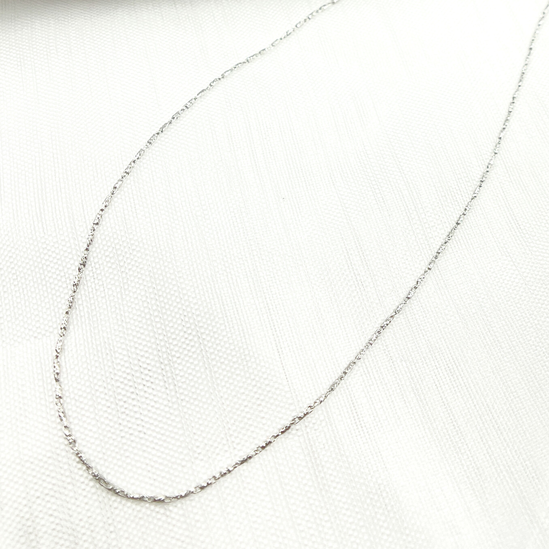 14K Solid White Gold Diamond Cut Bar Chain