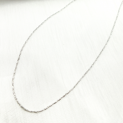 14K Solid White Gold Diamond Cut Bar Chain