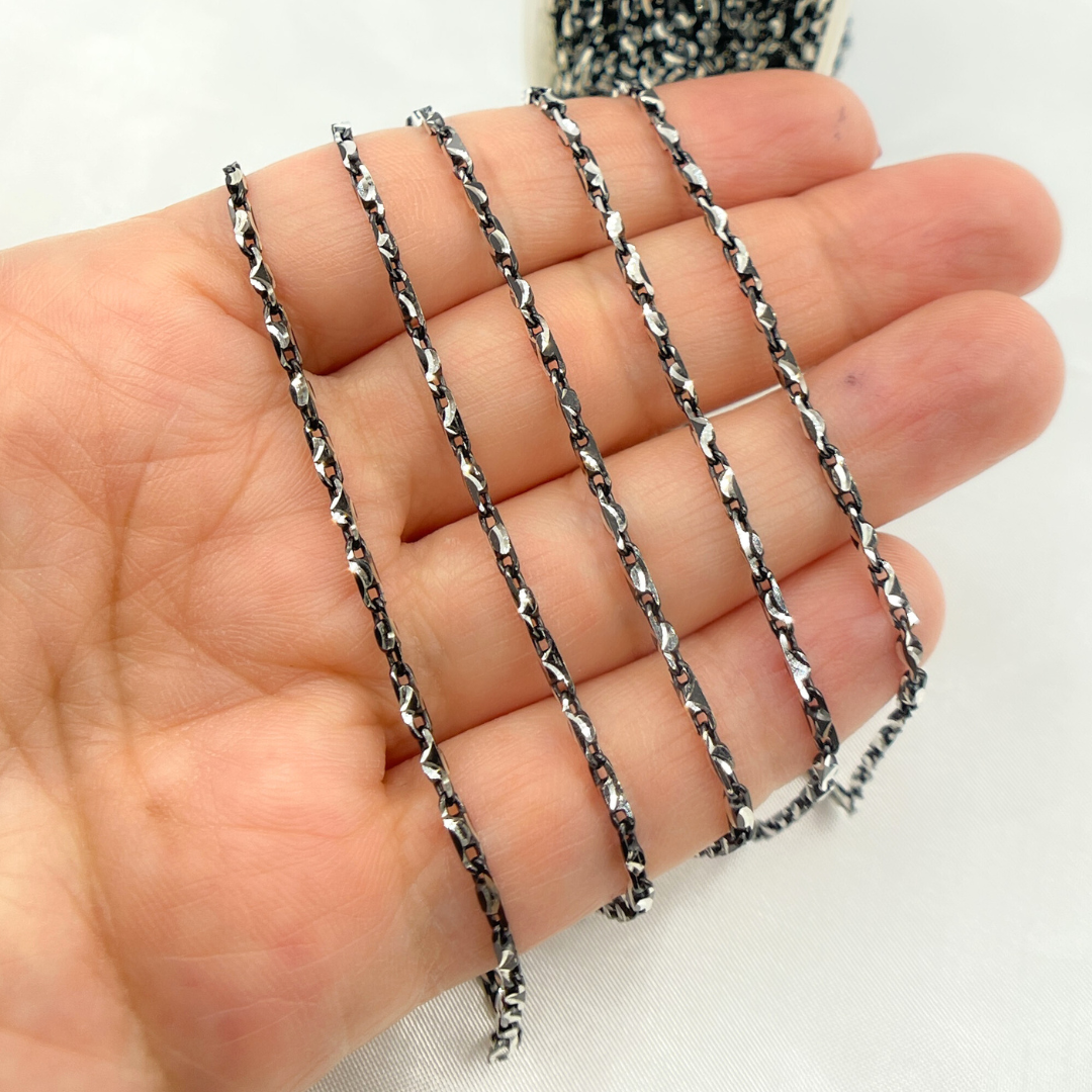 Black Rhodium 925 Sterling Silver Diamond Cut Bars