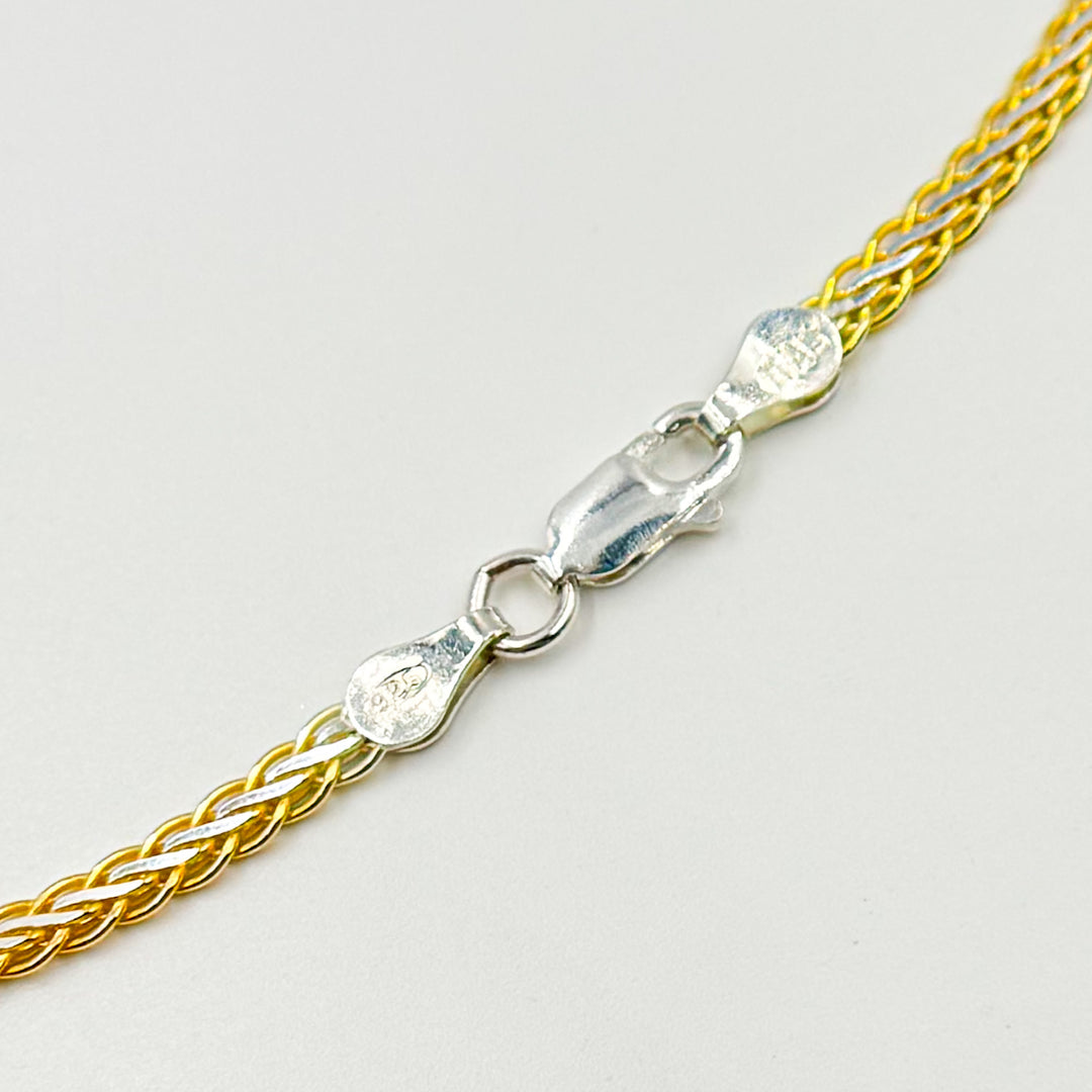 0502213SG. Sterling Silver and Gold Plated Flat Wheat Necklace