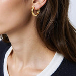 Load image into Gallery viewer, 15850021299. 14K Solid Gold Fancy Hollow Double Hoop Earrings