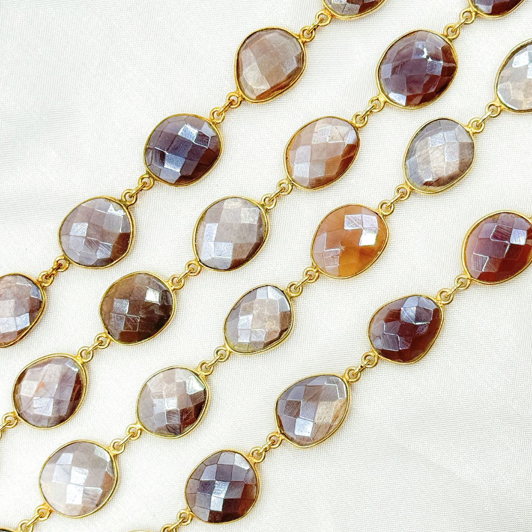 Coated Chocolate Organic Shape Bezel Gold Plated Wire Chain.