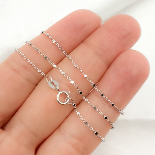 14K Solid White Gold Satellite Cube Chain