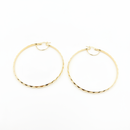 GER103. 14K Solid Gold Twisted Hoop Earrings