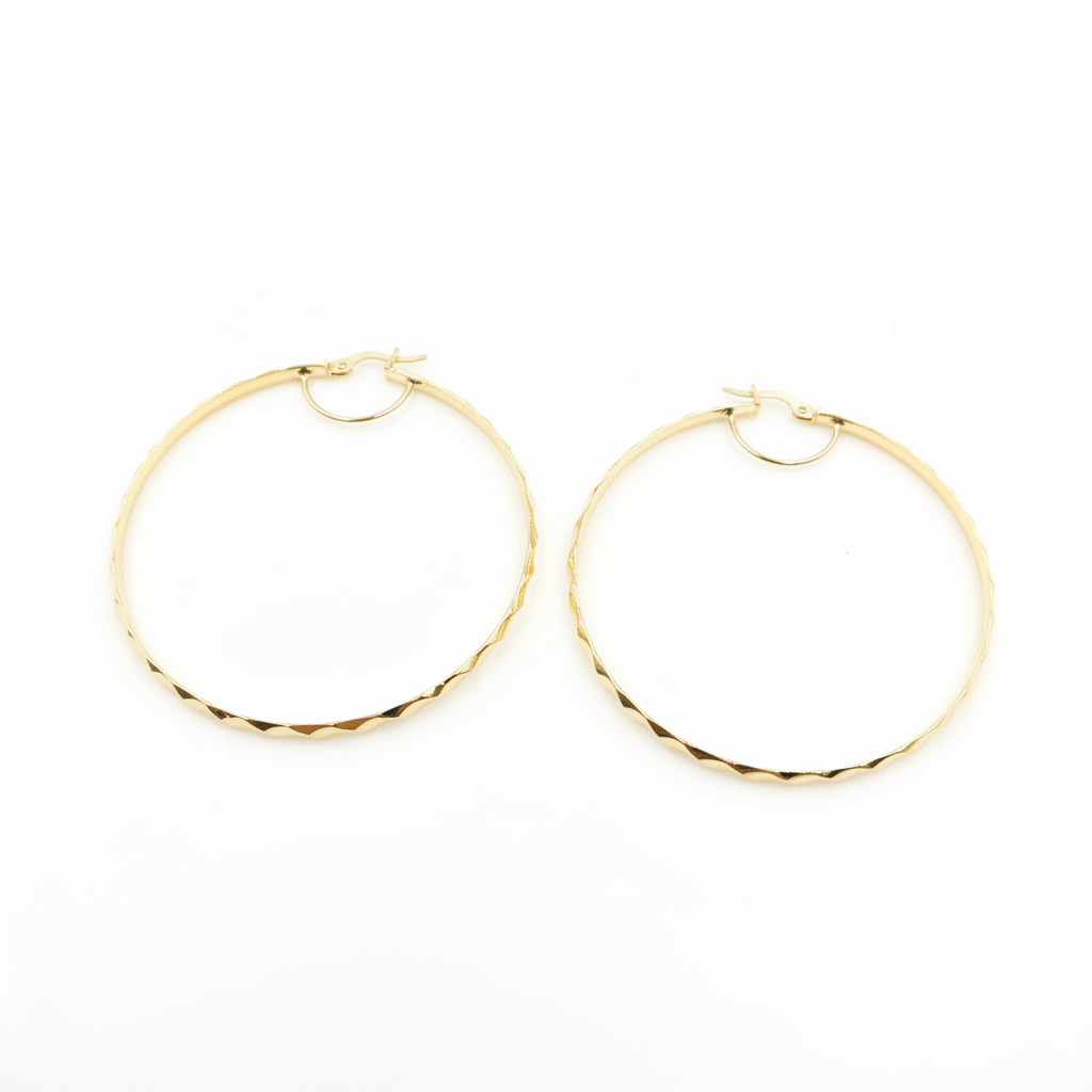 GER103. 14K Solid Gold Twisted Hoop Earrings