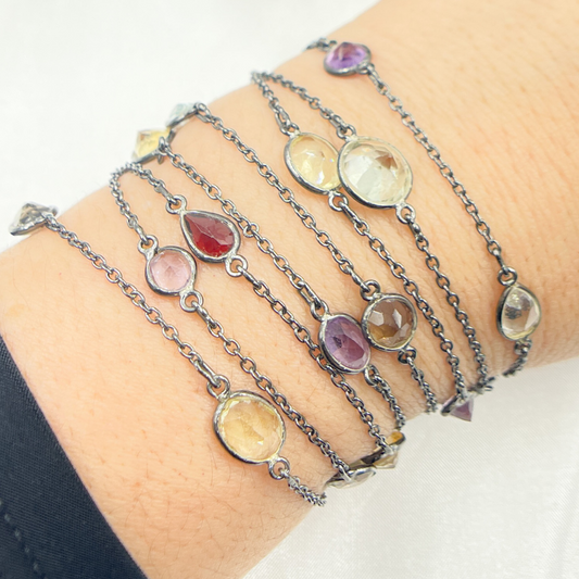 Multi Stone with Organic Shape Wire Wrap Chain