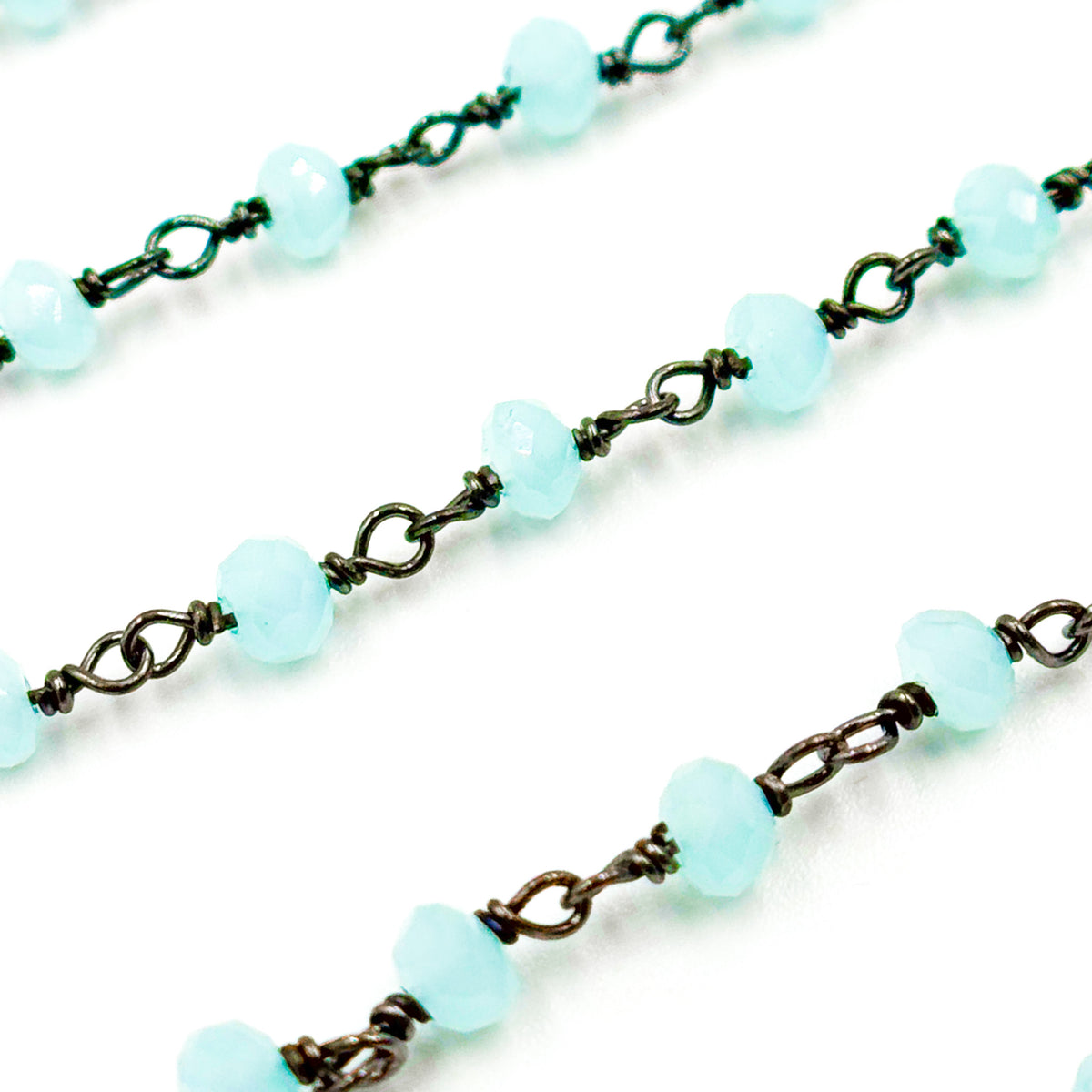 Aqua Color Chalcedony Black Rhodium 925 Sterling Silver Wire Chain