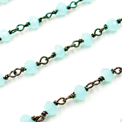 Aqua Color Chalcedony Black Rhodium 925 Sterling Silver Wire Chain