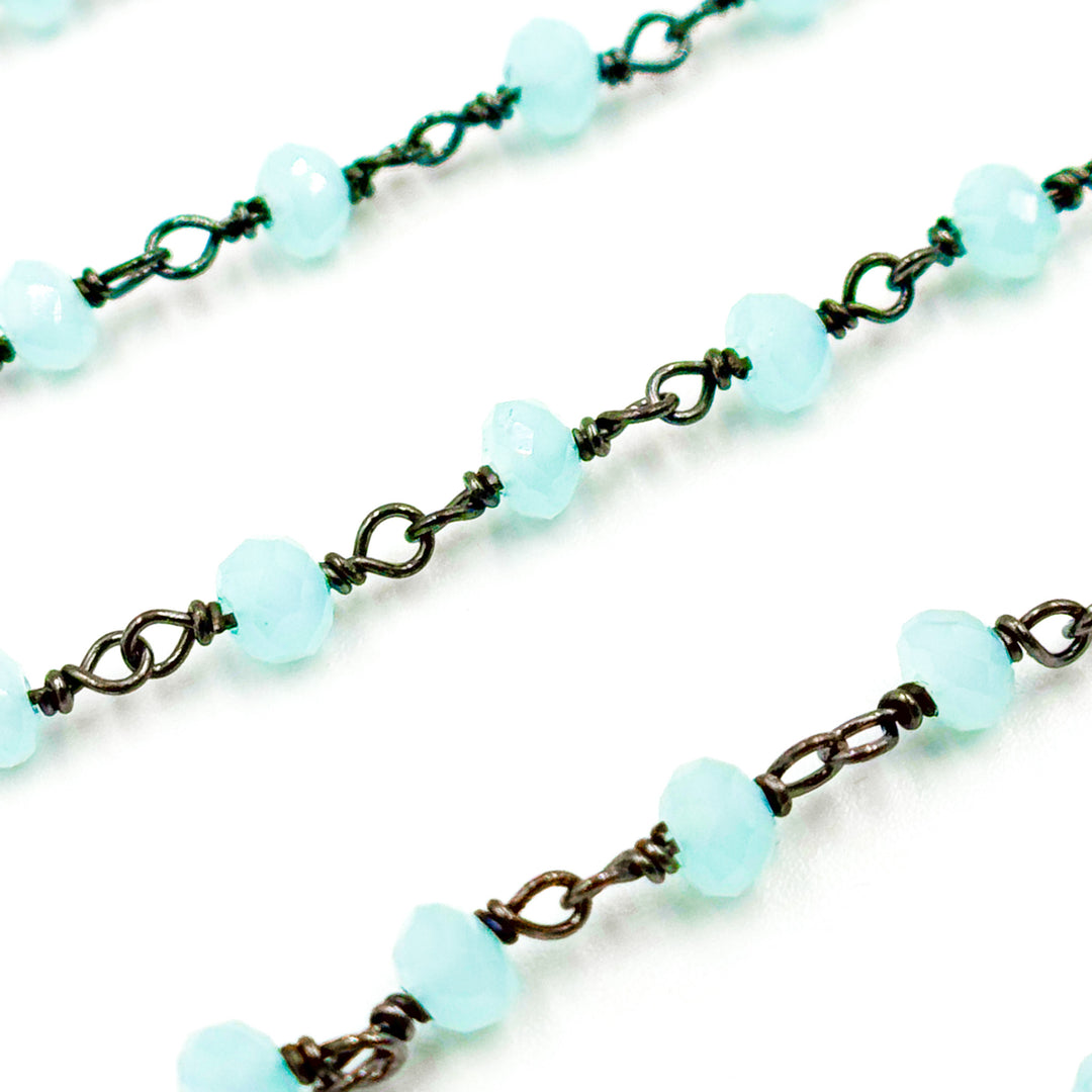 PCL8. Aqua Color Chalcedony Black Rhodium 925 Sterling Silver Wire Chain