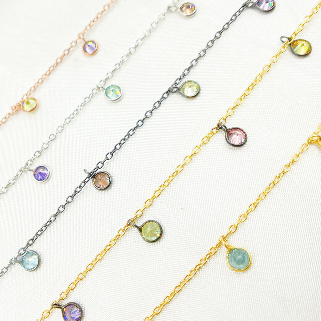 Multi Color Cubic Zirconia 4mm Round Shape Dangle Chain