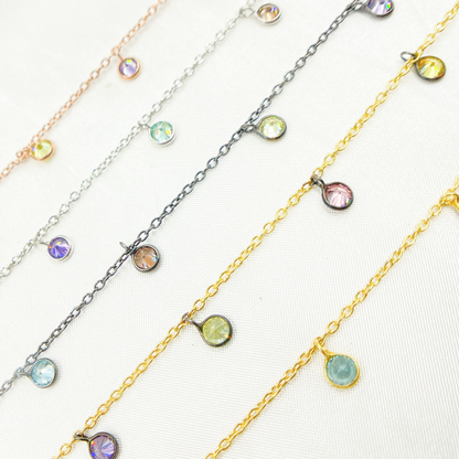 Multi Color Cubic Zirconia 4mm Round Shape Dangle Chain