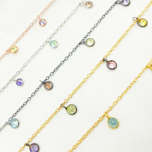 Multi Color Cubic Zirconia 4mm Round Shape Dangle Chain