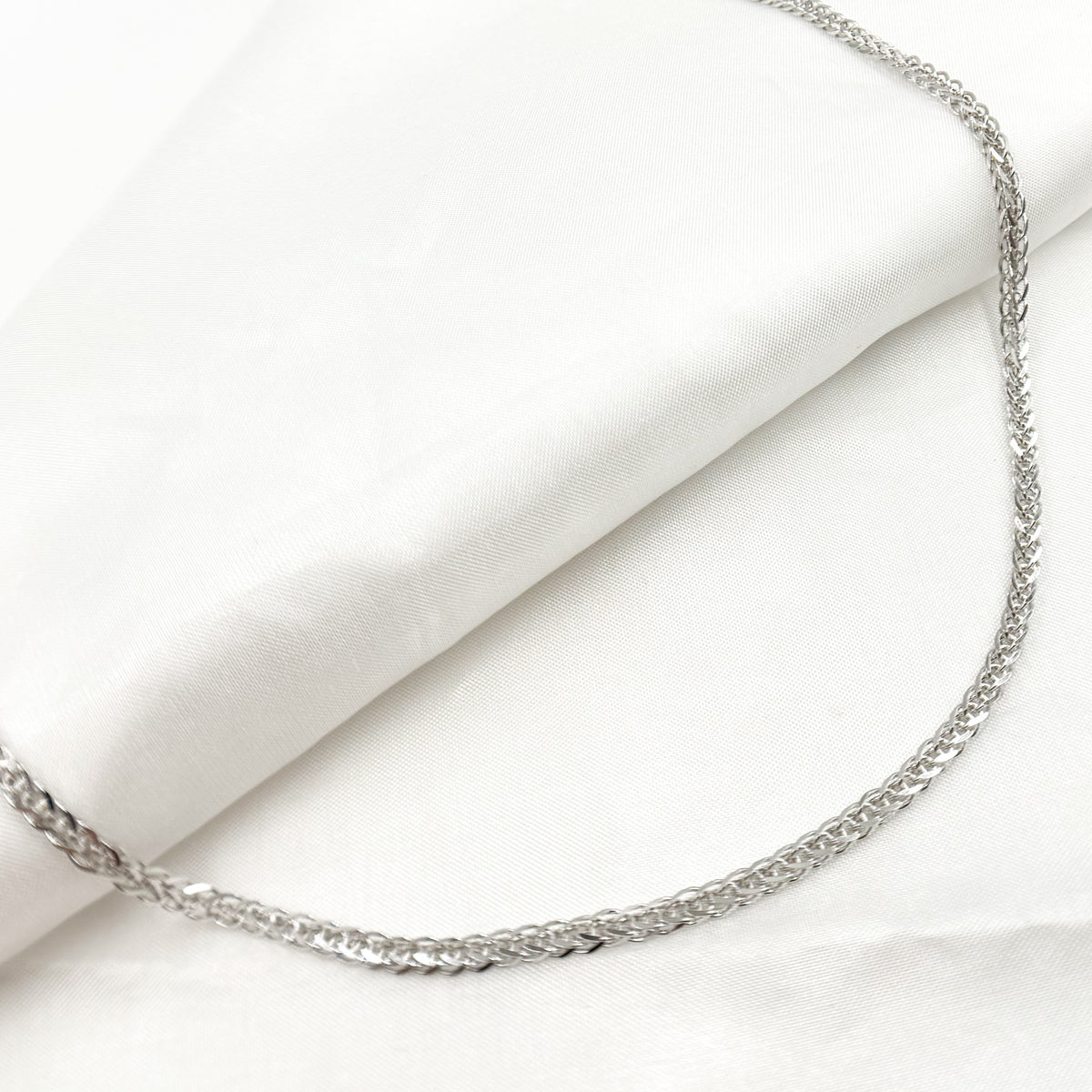 14K Solid White Gold Wheat Chain