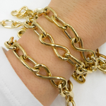 Load image into Gallery viewer, 566MTGP. Gold Plated 925 Sterling Silver Hollow Smooth Oval &amp; Infinity Links Chain