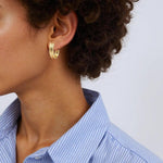 Load image into Gallery viewer, 15850025517. 14K Solid Gold Smooth and Textured Oval Hollow Hoop Earrings