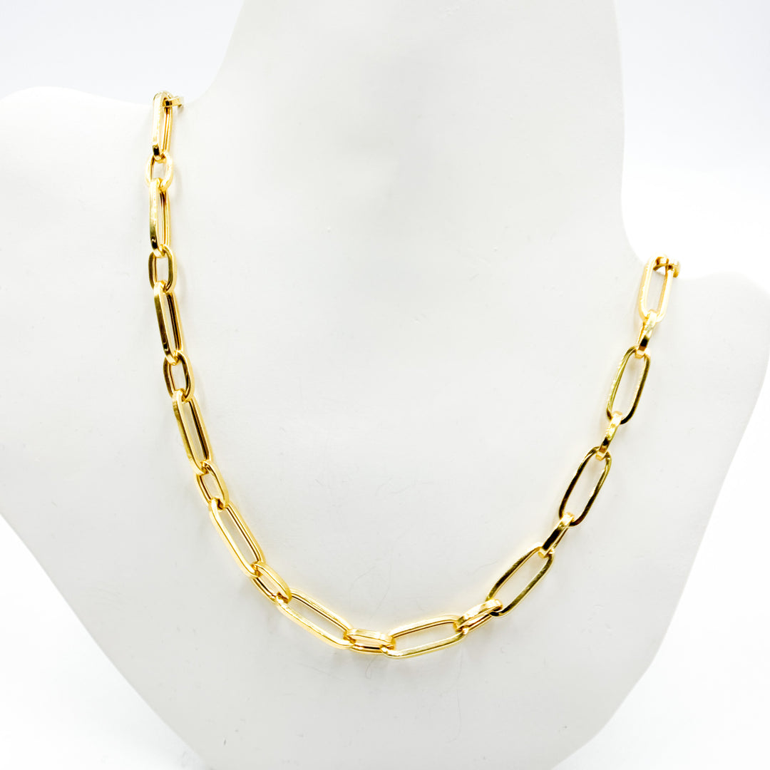 TRE001. 14k Solid Yellow Hollow Gold Long and Short Link Chain