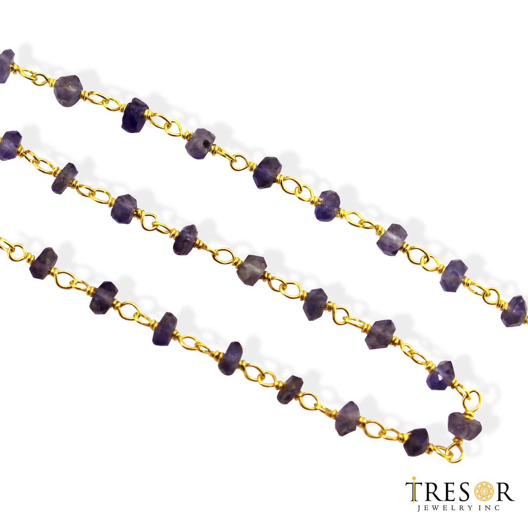 IOL1. Iolite Gold Plated 925 Sterling Silver Wire Chain