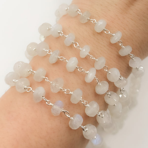 Rainbow Moonstone Sterling Silver Wire Chain