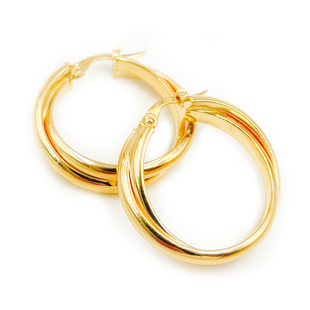 15850021292. 14K Solid Gold Fancy Braided Hollow Hoop Earrings