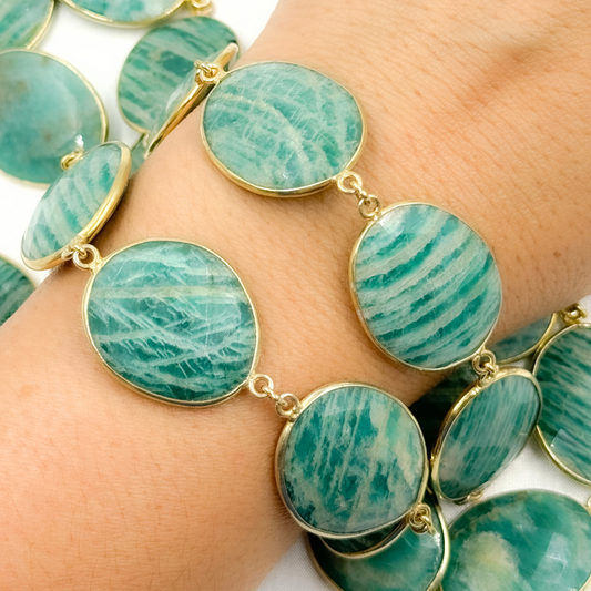 Amazonite Oval Shape Bezel Gold Plated Wire Chain
