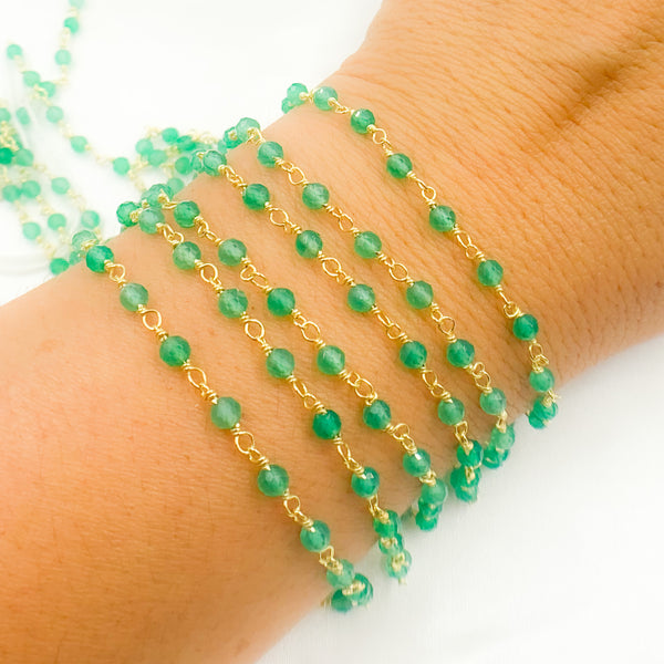 Green Onyx Gold Plated Wire Chain