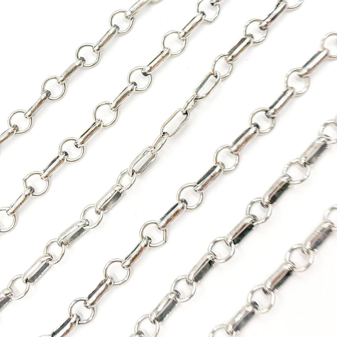 Oxidized Sterling Silver Oval and Round Cable Link Chain
